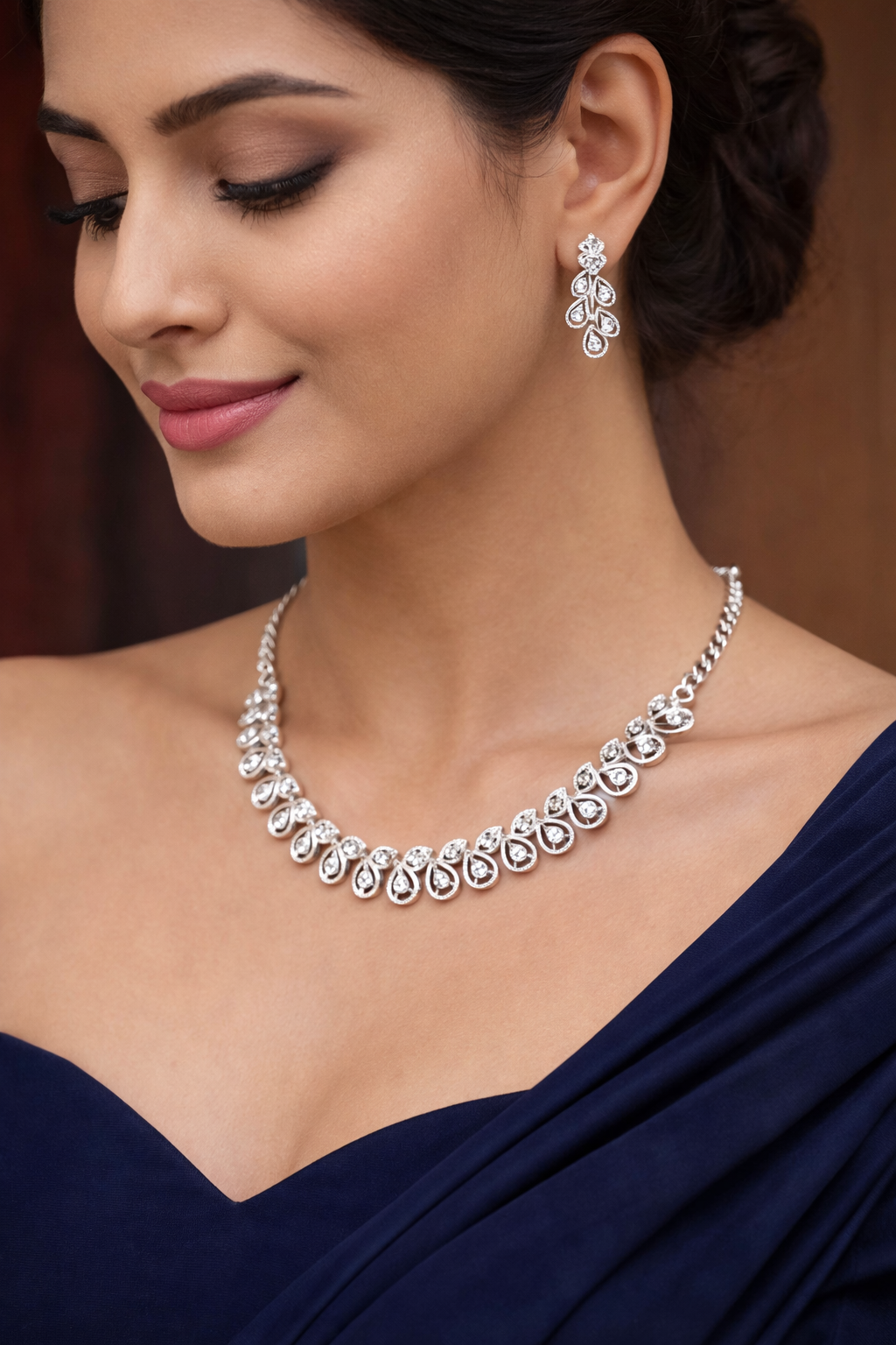 Rhodium Plated Jewellery Set with White Austrian Diamond
