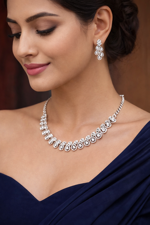 Rhodium Plated Jewellery Set with White Austrian Diamond