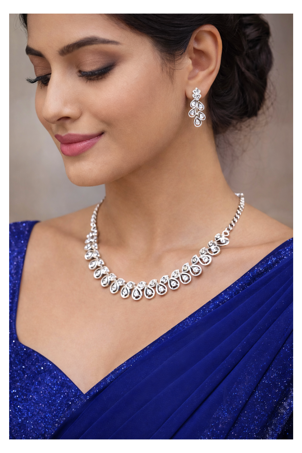 Rhodium Plated Jewellery Set with White Austrian Diamond
