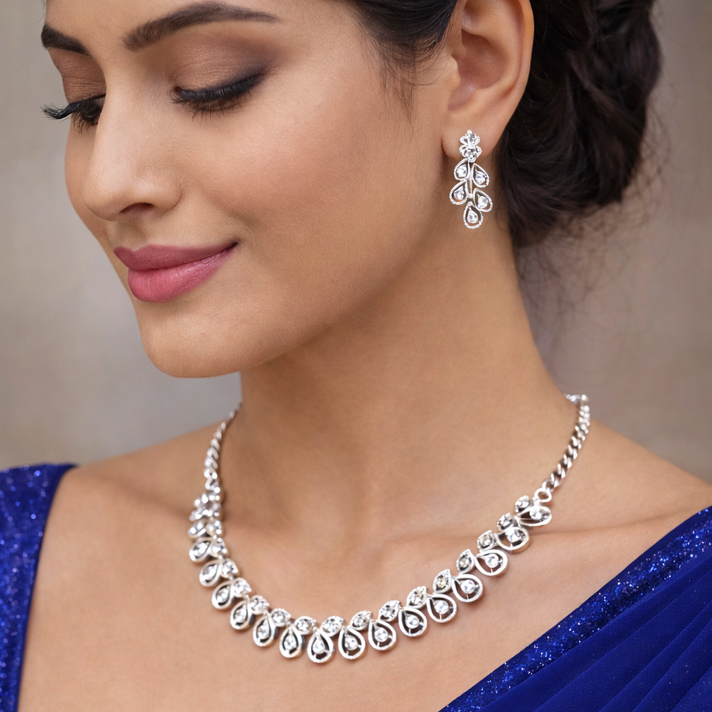 Rhodium Plated Jewellery Set with White Austrian Diamond