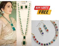 Nita Ambani Party Wear Green Color Jewellery Set With Free multi Neckless